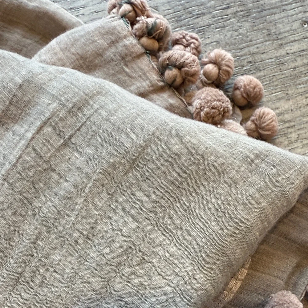 Matta Taupe Scarf with Pom Pom Trim - Picture 2 of 9